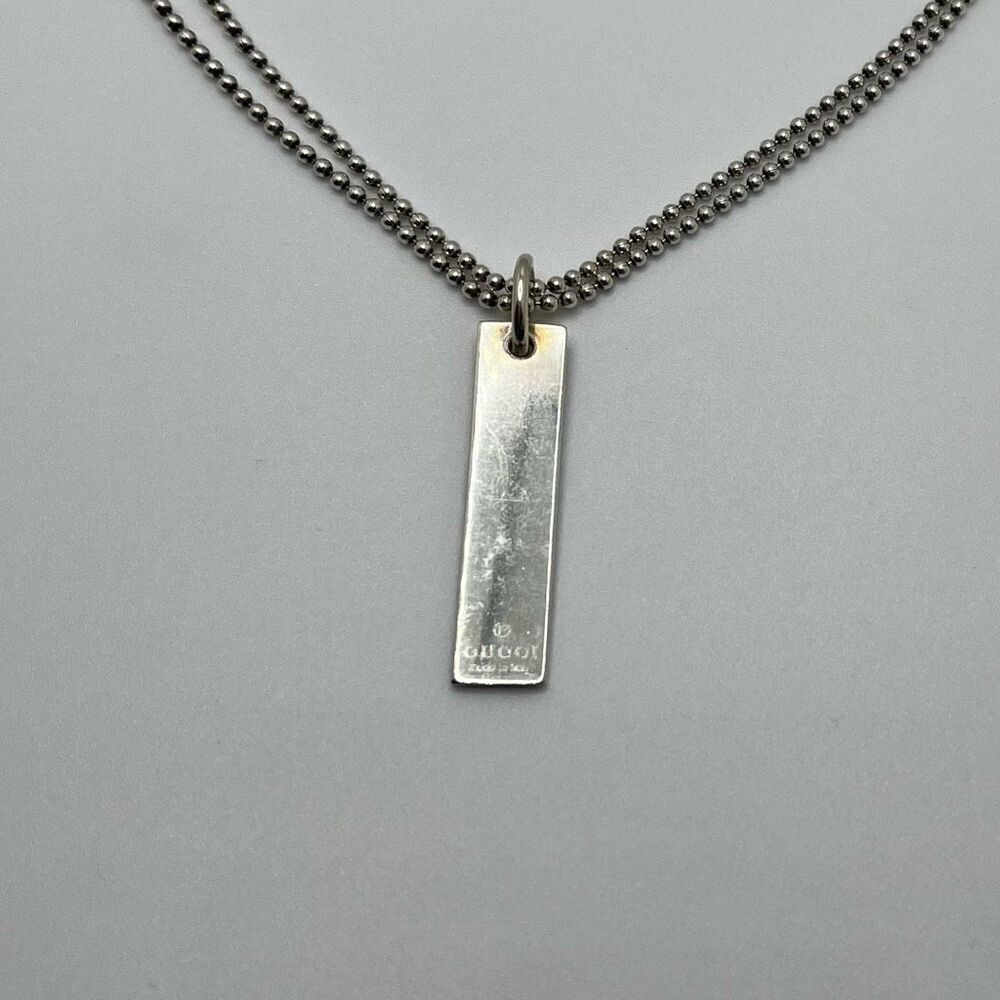 Gucci Trademark Bar Double Beaded Chain Sterling Silver Necklace